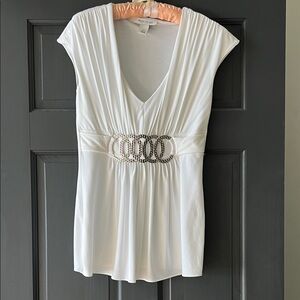 White House Black Market white top with silver metal accent, size XS